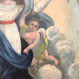 Assumption of the Virgin, Beautiful Antique Folk Art Retablo on Tin