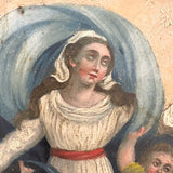 Assumption of the Virgin, Beautiful Antique Folk Art Retablo on Tin