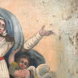 Assumption of the Virgin, Beautiful Antique Folk Art Retablo on Tin