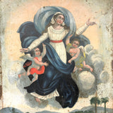 Assumption of the Virgin, Beautiful Antique Folk Art Retablo on Tin