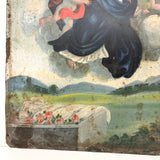 Assumption of the Virgin, Beautiful Antique Folk Art Retablo on Tin