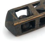 Antique Black and Gold Painted Lock Shaped Ball in Cage Carved Whimsy