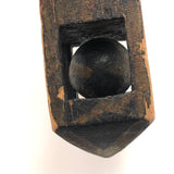 Antique Black and Gold Painted Lock Shaped Ball in Cage Carved Whimsy