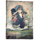 Assumption of the Virgin, Beautiful Antique Folk Art Retablo on Tin
