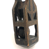 Antique Black and Gold Painted Lock Shaped Ball in Cage Carved Whimsy
