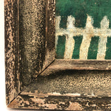 Wonderful c. 1940s-50s Folk Art Painting of Yellow House with White Picket Fence