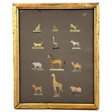 Menagerie of Tiny Animals! Very Charming Earlier 19th Century Mounted Watercolors in Period Gilded Frame