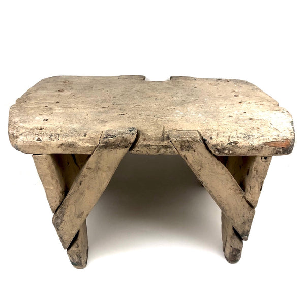 Crusty, Sculptural Old White Painted Cricket Stool