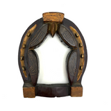 Golden Horseshoe with Draped American Flags, Wonderful Old Carved and Painted Standing Folk Art Frame