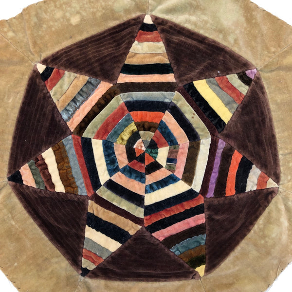 Gloriously Colorful Old Velvet Piecework Seven Point Star