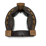 Golden Horseshoe with Draped American Flags, Wonderful Old Carved and Painted Standing Folk Art Frame