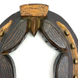 Golden Horseshoe with Draped American Flags, Wonderful Old Carved and Painted Standing Folk Art Frame