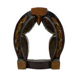 Golden Horseshoe with Draped American Flags, Wonderful Old Carved and Painted Standing Folk Art Frame