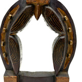 Golden Horseshoe with Draped American Flags, Wonderful Old Carved and Painted Standing Folk Art Frame