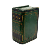 ALBUM, Fabulous Old Carved Out and Painted Book Shaped Box with Slide Lid (Spruce Gum?)