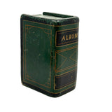 ALBUM, Fabulous Old Carved Out and Painted Book Shaped Box with Slide Lid (Spruce Gum?)