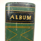 ALBUM, Fabulous Old Carved Out and Painted Book Shaped Box with Slide Lid (Spruce Gum?)