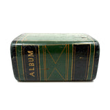ALBUM, Fabulous Old Carved Out and Painted Book Shaped Box with Slide Lid (Spruce Gum?)