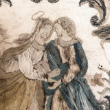 The Visitation, Antique Brass Pole Screen with Fine Georgian Silk Embroidery on Paper