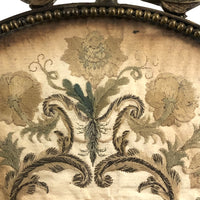 The Visitation, Antique Brass Pole Screen with Fine Georgian Silk Embroidery on Paper