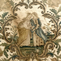 The Visitation, Antique Brass Pole Screen with Fine Georgian Silk Embroidery on Paper