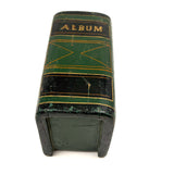 ALBUM, Fabulous Old Carved Out and Painted Book Shaped Box with Slide Lid (Spruce Gum?)