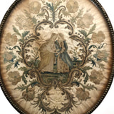 The Visitation, Antique Brass Pole Screen with Fine Georgian Silk Embroidery on Paper