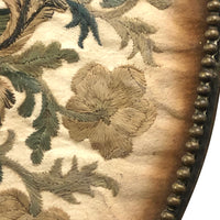 The Visitation, Antique Brass Pole Screen with Fine Georgian Silk Embroidery on Paper