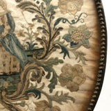 The Visitation, Antique Brass Pole Screen with Fine Georgian Silk Embroidery on Paper