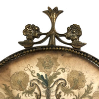 The Visitation, Antique Brass Pole Screen with Fine Georgian Silk Embroidery on Paper