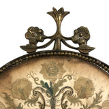 The Visitation, Antique Brass Pole Screen with Fine Georgian Silk Embroidery on Paper