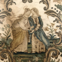 The Visitation, Antique Brass Pole Screen with Fine Georgian Silk Embroidery on Paper