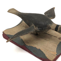 c. 1920s-30s Carved and Painted Folk Art Bird on Scalloped Base