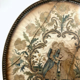 The Visitation, Antique Brass Pole Screen with Fine Georgian Silk Embroidery on Paper