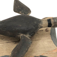 c. 1920s-30s Carved and Painted Folk Art Bird on Scalloped Base
