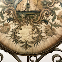 The Visitation, Antique Brass Pole Screen with Fine Georgian Silk Embroidery on Paper