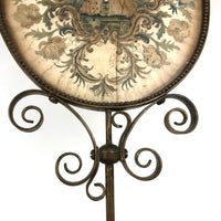 The Visitation, Antique Brass Pole Screen with Fine Georgian Silk Embroidery on Paper