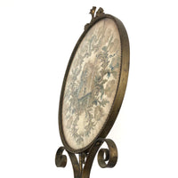 The Visitation, Antique Brass Pole Screen with Fine Georgian Silk Embroidery on Paper