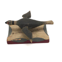 c. 1920s-30s Carved and Painted Folk Art Bird on Scalloped Base