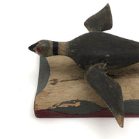 c. 1920s-30s Carved and Painted Folk Art Bird on Scalloped Base
