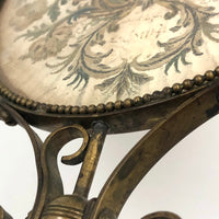 The Visitation, Antique Brass Pole Screen with Fine Georgian Silk Embroidery on Paper