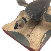 c. 1920s-30s Carved and Painted Folk Art Bird on Scalloped Base