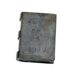 YMCA, Dec 25, 1919, Unusual Antique Type-Stamped Solid Lead Miniature Folk Art Book