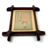 Woman in Garden with One Raised Finger, Marvelous Late 19th Century Graphite and Crayon Folk Drawing, Period Frame