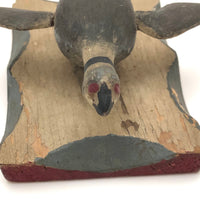 c. 1920s-30s Carved and Painted Folk Art Bird on Scalloped Base