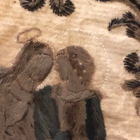 The Visitation, Antique Brass Pole Screen with Fine Georgian Silk Embroidery on Paper