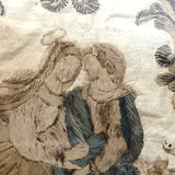 The Visitation, Antique Brass Pole Screen with Fine Georgian Silk Embroidery on Paper