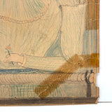 Woman in Yellow Hat with Amazing Lips and Tiny Flower, Antique Graphite and Crayon Drawing