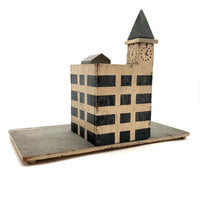 Super Graphic Folk Art Building with Clock Tower on Platform with Alligator Paint