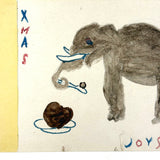Xmas Joys to Master Goodenough, Elephant with Plum Pudding, Old Hand-drawn Watercolor Postcard